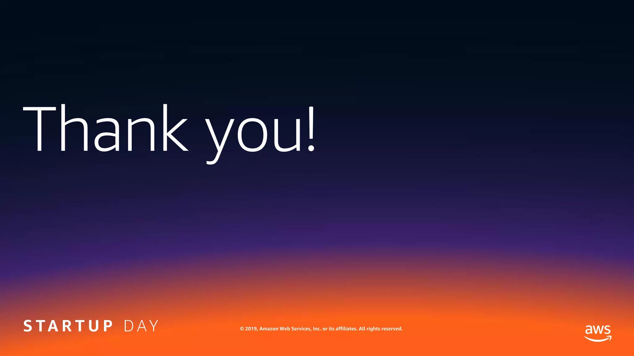 Thank you!
© 2019, Amazon Web Services, Inc. or its affiliates. All rights reserved.
 