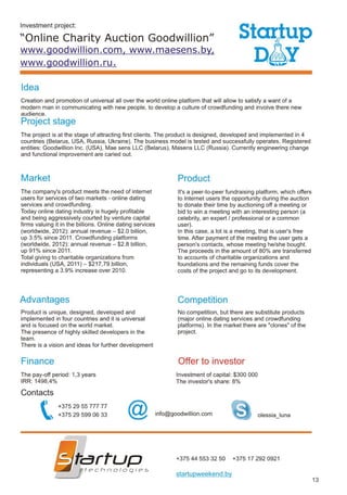 Startup Day, Catalog