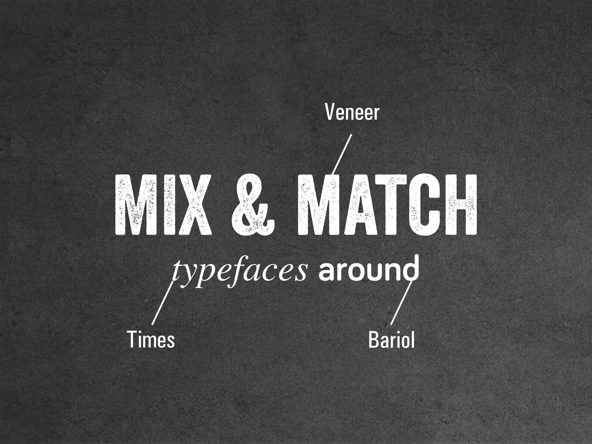 typefaces around
MIX & match
Veneer
BariolTimes
 