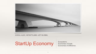 GOKUL ALEX, INFINITYLABS, UST GLOBAL
StartUp Economy
Ecosystems.
Economies of Scale.
Economies of Difference.
1
 