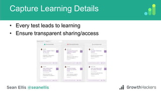 Capture Learning Details
• Every test leads to learning
• Ensure transparent sharing/access
 