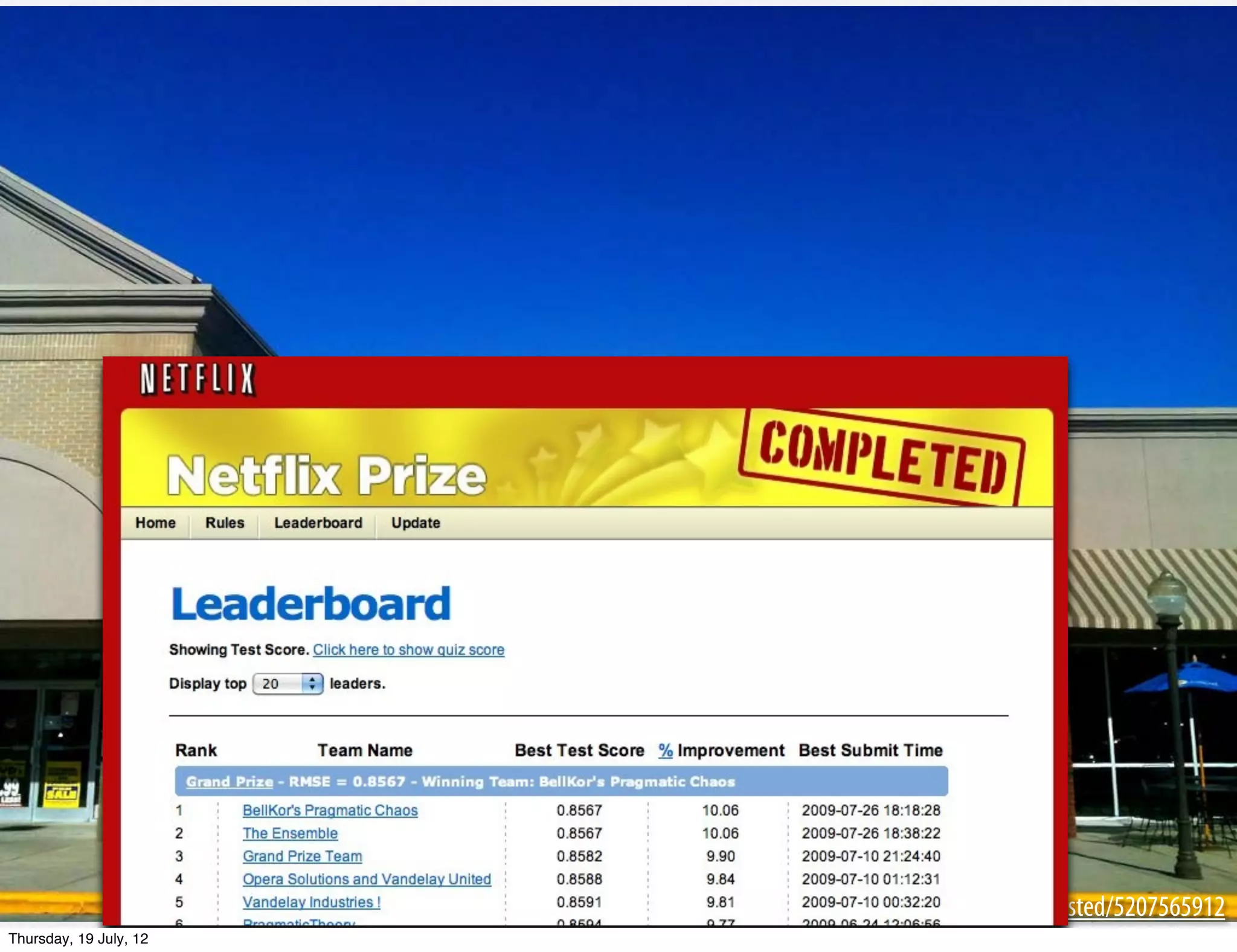 DVDS




                           http://www.flickr.com/photos/maladjusted/5207565912
Thursday, 19 July, 12
 