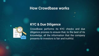 How Crowdbase works
Crowdbase performs its KYC checks and due
diligence process to ensure that, to the best of its
knowled...