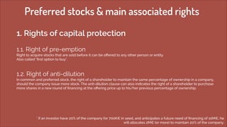 Preferred stocks & main associated rights 
1. Rights of capital protection 
1.1. Right of pre-emption 
Right to acquire st...