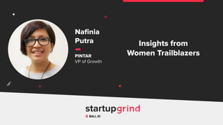 Insights from
Women Trailblazers
Naﬁnia
Putra
PINTAR
VP of Growth
BALI, ID
^
 