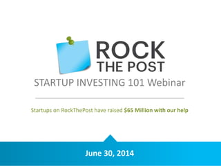 STARTUP INVESTING 101 Webinar
July 2015
 