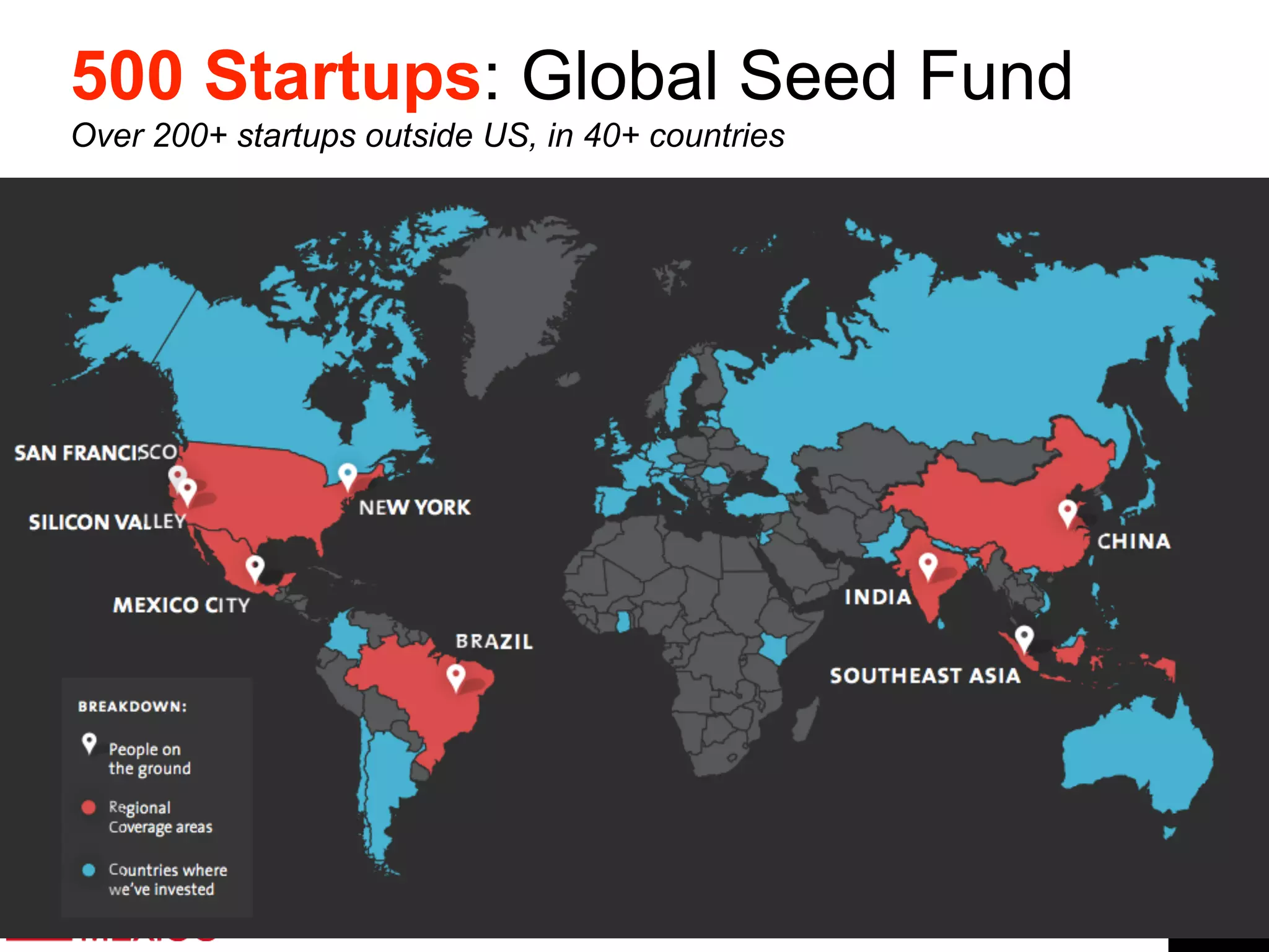 5
500 Startups: Global Seed Fund 
Over 200+ startups outside US, in 40+ countries
 