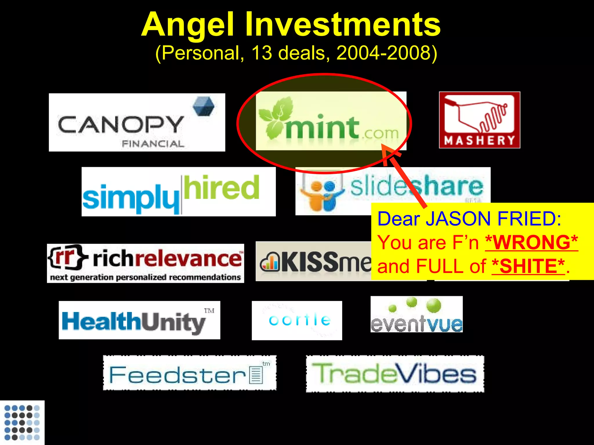 Angel Investments  (Personal, 13 deals, 2004-2008) 