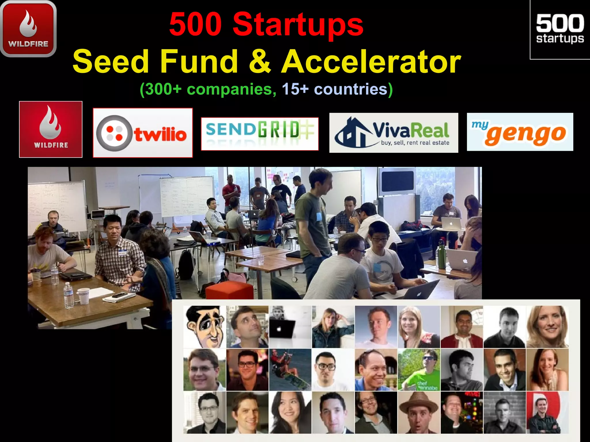500 Startups
Seed Fund & Accelerator
    (300+ companies, 15+ countries)
 