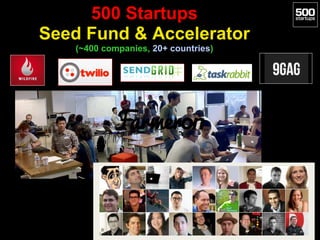 500 Startups
Seed Fund & Accelerator
   (~400 companies, 20+ countries)
 