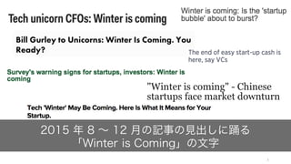 3
2015 年 8 ∼ 12 月の記事の見出しに踊る
「Winter is Coming」の文字
 