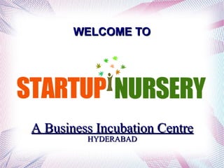 WELCOME TO

A Business Incubation Centre
HYDERABAD

 