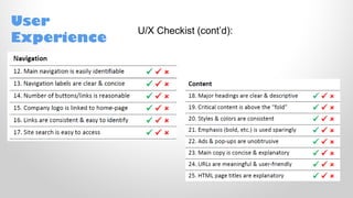 User
Experience
U/X Checkist (cont’d):
 