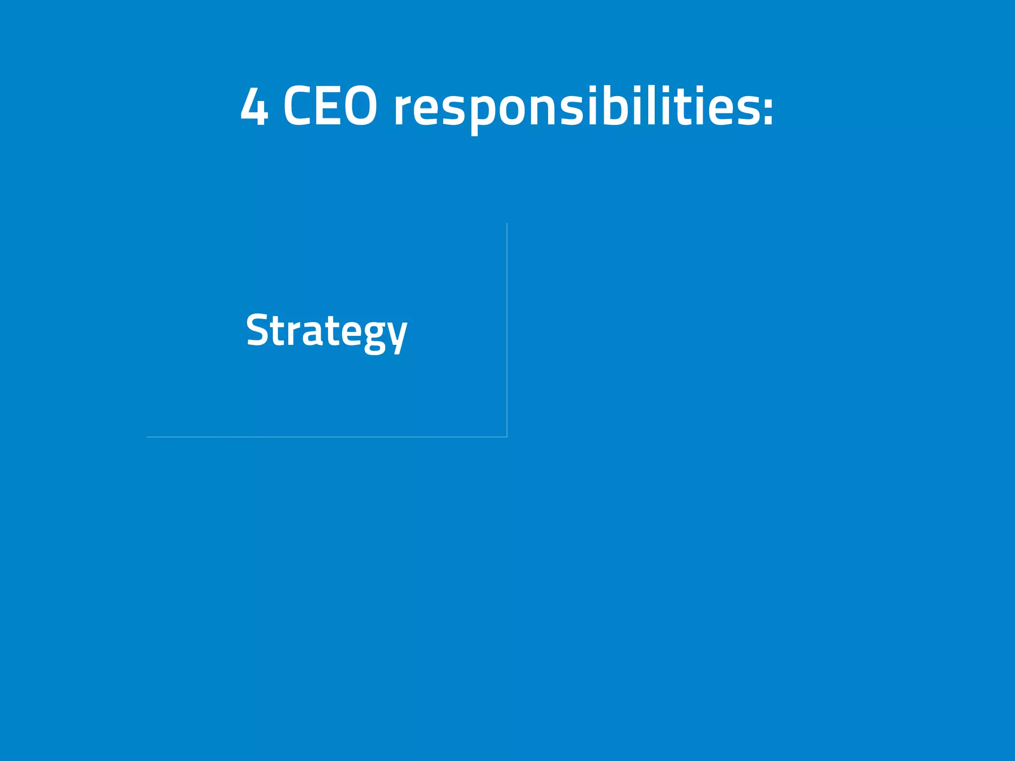 Strategy Financing
Team
Remove
ostacles
4 CEO responsibilities:
 