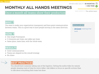 ALL TEAMS
MONTHLY ALL HANDS MEETINGS
WHY ?
You want to make your organization transparent and have great communication
bet...
