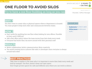 ALL TEAMS
ONE FLOOR TO AVOID SILOS
WHY ?
You don’t want to create silos or physical spaces where a department is located.
...