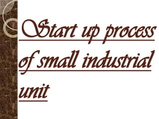 Start up process
of small industrial
unit
 