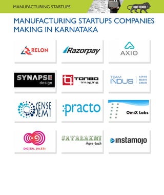 MANUFACTURING STARTUPS COMPANIES
MAKING IN KARNATAKA
MANUFACTURING STARTUPS
 