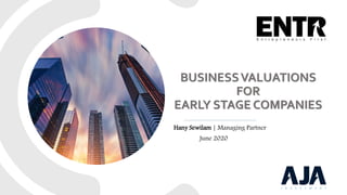 BUSINESSVALUATIONS
FOR
EARLY STAGE COMPANIES
Hany Sewilam | Managing Partner
June 2020
 