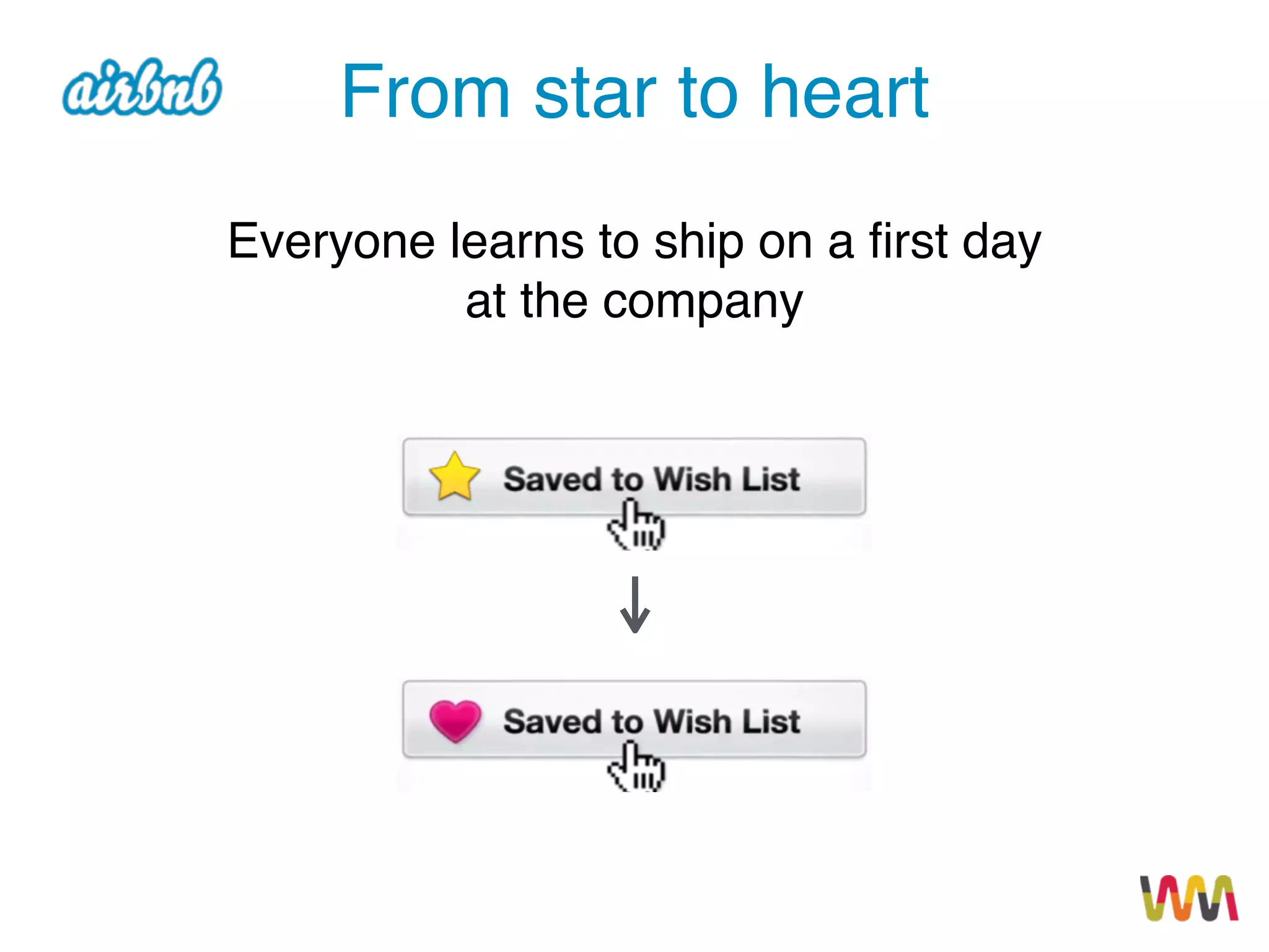 From star to heart
Everyone learns to ship on a ﬁrst day
at the company
 