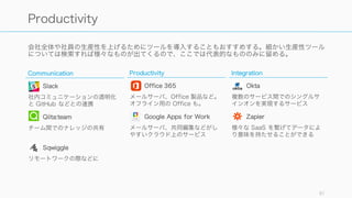 初期の案件管理は Excel で十分な場合も多いが、人数が増えてきたときにはセールスプロセスの整
備と情報共有、セールスの課題の可視化を目的にツールの導入も検討すると良い。
91
Sales
CRM
RelateIQ
機械学習 CRM ツール
Pipedrive
営業進行状況の共有ツール
Content
Clearslide
セールスコンテンツの共有と管理
 