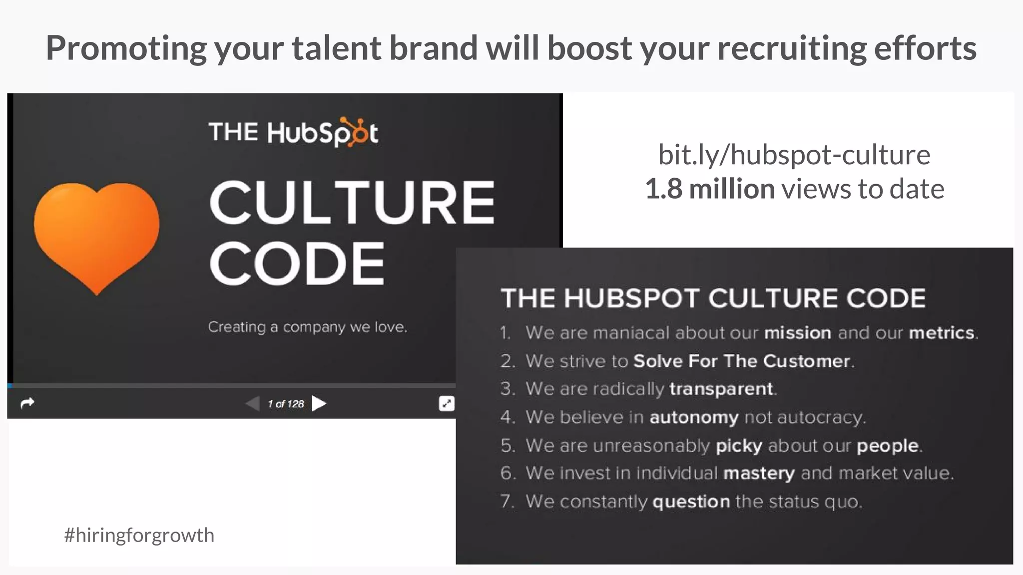 Why you need a strong talent brand
#hiringforgrowth
Companies with a strong talent brand have
43%
lower cost per hire
20%
faster rate of hire
Source: LinkedIn
 