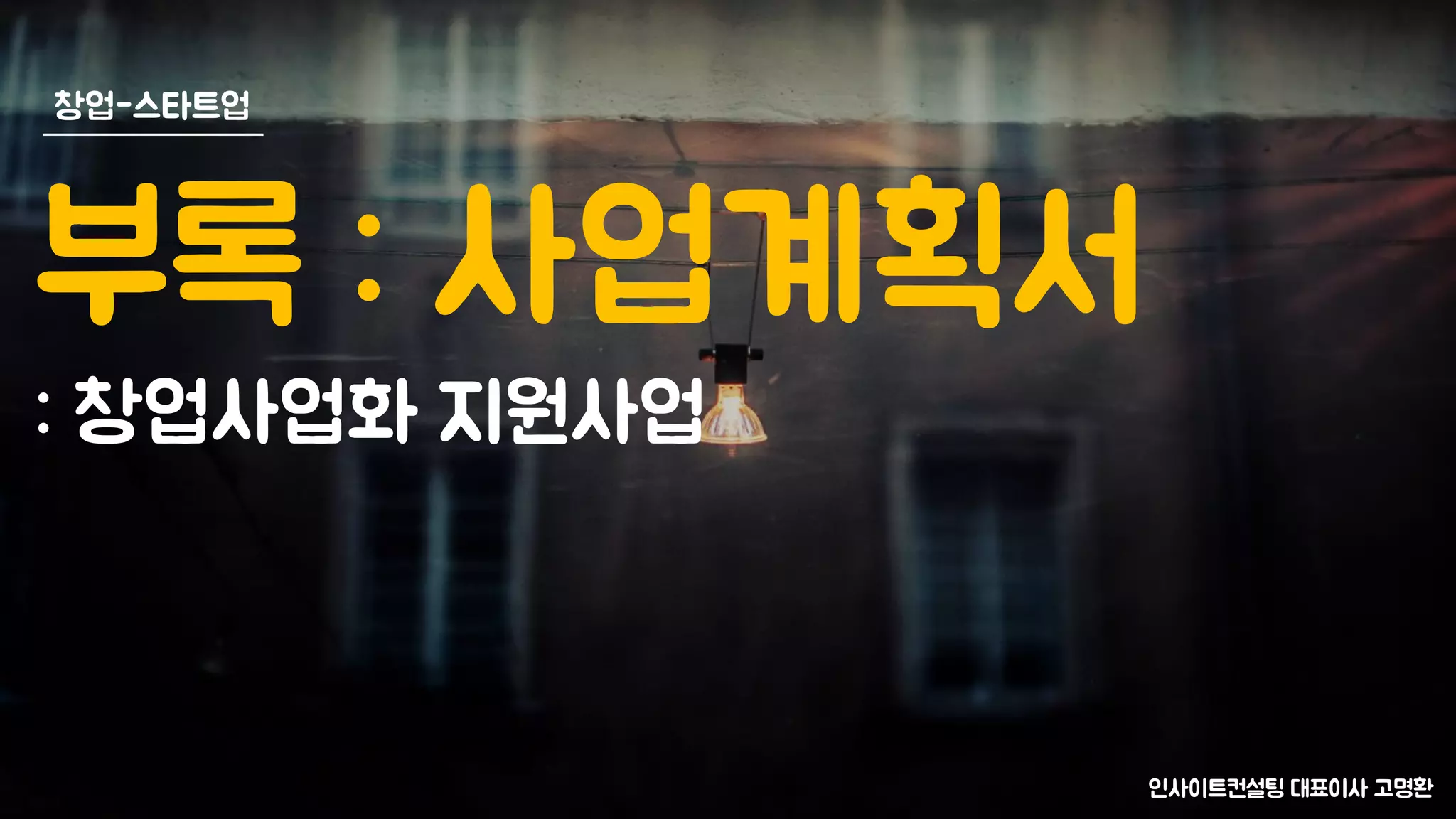 부록 : 사업계획서
인사이트컨설팅 대표이사 고명환
: 창업사업화 지원사업
창업-스타트업
 