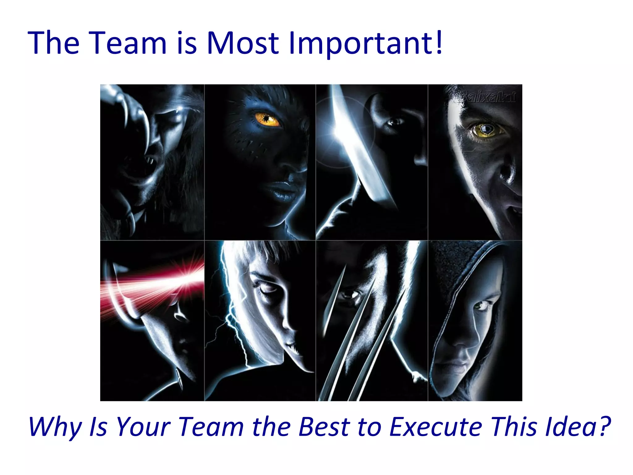 The Team is Most Important! Why Is Your Team the Best to Execute This Idea? 