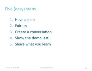 License:	
  CC	
  BY-­‐NC-­‐SA	
  	
  
#1	
  Have	
  a	
  plan
www.lanehalley.com 15Photo:	
  @thinknow	
  |	
  Atomic	
  Object
 