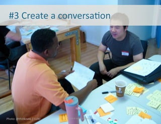 License:	
  CC	
  BY-­‐NC-­‐SA	
  	
   www.lanehalley.com
Typical	
  ﬂow
Warm-­‐up	
  ques6ons	
  to	
  set	
  context
 “Tell	
  me	
  a	
  limle	
  about	
  yourself…”
Talk	
  about	
  real	
  events,	
  avoid	
  conjecture
 “Tell	
  me	
  about	
  a	
  recent	
  Mme	
  when	
  you…”
Express	
  apprecia6on	
  “Thanks	
  for	
  your	
  6me!”
Ask	
  for	
  referrals	
  and	
  permission	
  to	
  follow	
  up
22
 