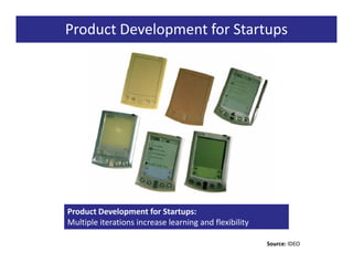 Product Development for Startups




Product Development for Startups:
Multiple iterations increase learning and flexibility

                                                        Source: IDEO
 