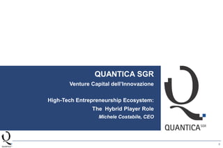 0
QUANTICA SGR
Venture Capital della Ricerca
Company Profile
QUANTICA SGR
Venture Capital dell’Innovazione
High-Tech Entrepreneurship Ecosystem:
The Hybrid Player Role
Michele Costabile, CEO
 