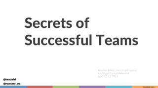 Secrets  of  
Successful  Teams  
Heather Wilde, Unicorn Whisperer
Las Vegas Startup Weekend
April 10-12, 2015
@heathriel  
roceteer.com
@roceteer_inc  
 