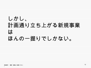 しかし、
    計画通り立ち上がる新規事業は
    ほんの一握りでしかない。
    ほんの 握りでしかない




無断複写 ・ 複製・転載はご遠慮ください。   12
 