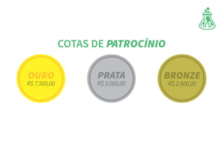 COTAS DE PATROCÍNIO
OURO
R$ 7.500,00
BRONZE
R$ 2.500,00
PRATA
R$ 5.000,00
 