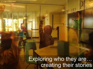 Exploring who they are…
creating their stories
CC Image by Wonderlane https://flic.kr/p/cDeCGs
 