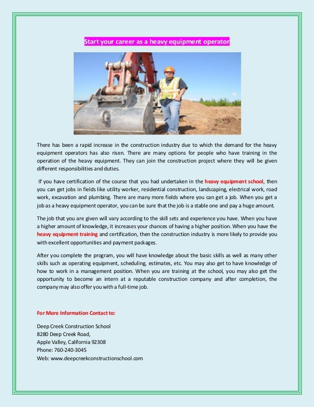 Start your career as a heavy equipment operator