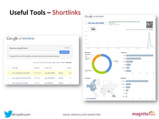 Useful	
  Tools	
  –	
  Shortlinks	
  
Contents
	
  

@riyadhusain	
  	
  	
  	
  	
  	
  	
  	
  	
  	
  	
  	
  	
  	
  	
  	
  	
  	
  	
  	
  	
  	
  	
  	
  	
  	
  	
  	
  	
  	
  	
  	
  	
  	
  	
  	
  	
  	
  	
  	
  	
  	
  	
  SOCIAL	
  MEDIA	
  &	
  EASY	
  MARKETING	
  

 