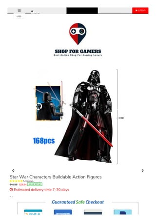  0 ITEMS
LOG IN
Color
Darth Vader II
Sale Ends Once The Timer Hits Zero!
Star War Characters Buildable Action Figures
     54 reviews
$45.96 $28.64 SAVE $17.32
 Estimated delivery time 7-30 days
USD
 