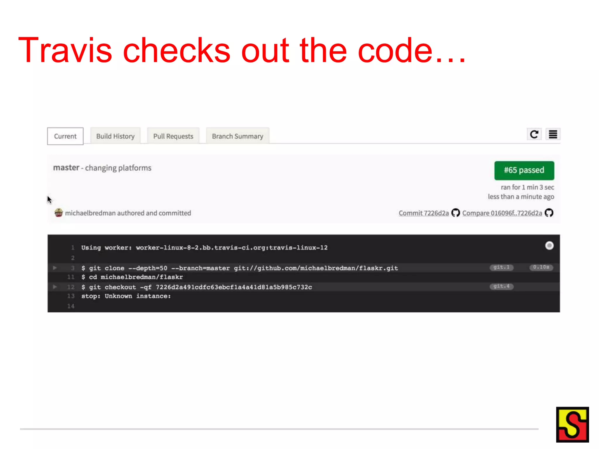 Travis checks out the code… 