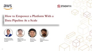 Parikshit Chitalkar
Co-Founder & CTO,
StashFin
Deepak Sood
Engineering Lead,
StashFin
David Lin
Head of Risk,
StashFin
How to Empower a Platform With a
Data Pipeline At a Scale
Nitin Dhir
Solutions Architect,
AISPL
#1
 