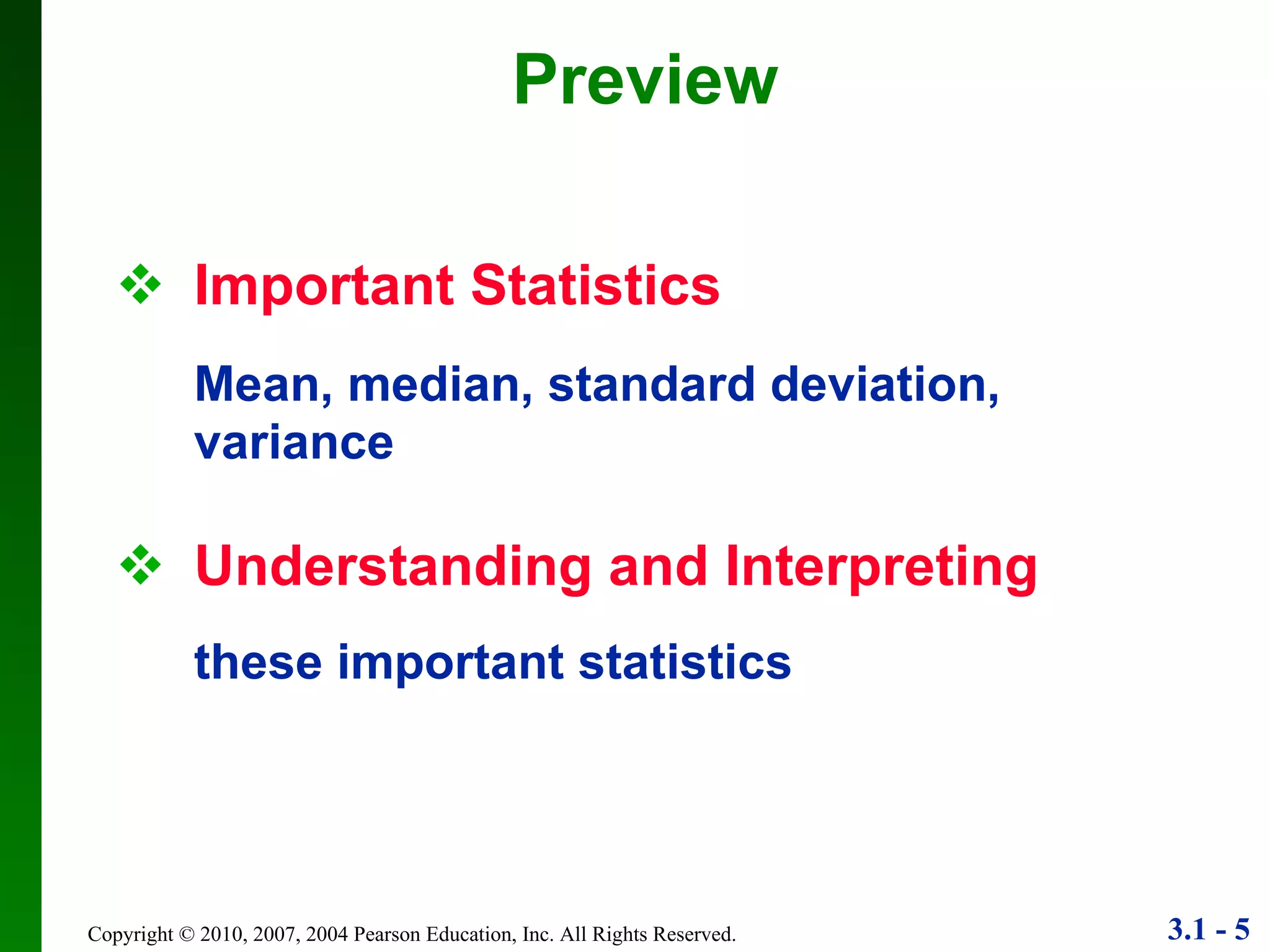 Important Statistics  Mean, median, standard deviation, variance   Understanding and Interpreting   these important statistics Preview 