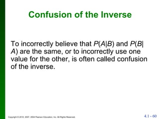 Confusion of the Inverse To incorrectly believe that  P ( A | B ) and  P ( B | A ) are the same, or to incorrectly use one value for the other, is often called confusion of the inverse.  