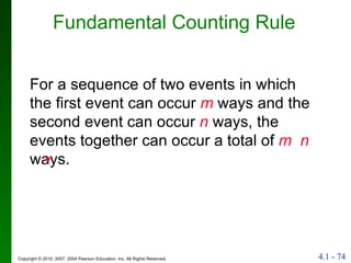 Fundamental Counting Rule For a sequence of two events in which the first event can occur  m  ways and the second event can occur  n  ways, the events together can occur a total of  m   n  ways. 