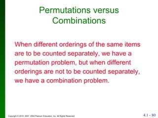 When different orderings of the same items are to be counted separately, we have a permutation problem, but when different orderings are not to be counted separately, we have a combination problem. Permutations versus Combinations 