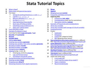 Stata Programme Tutorial Stata tutorial | PDF