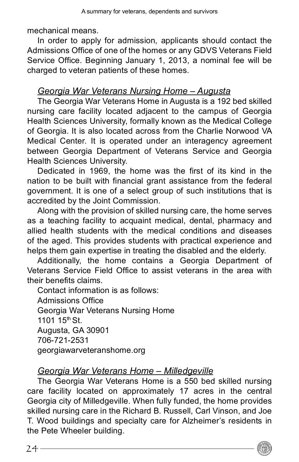 Benefits from the State of for Veterans