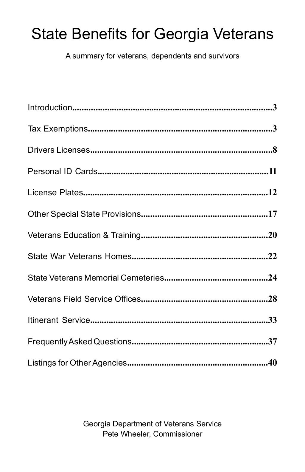 Benefits from the State of for Veterans