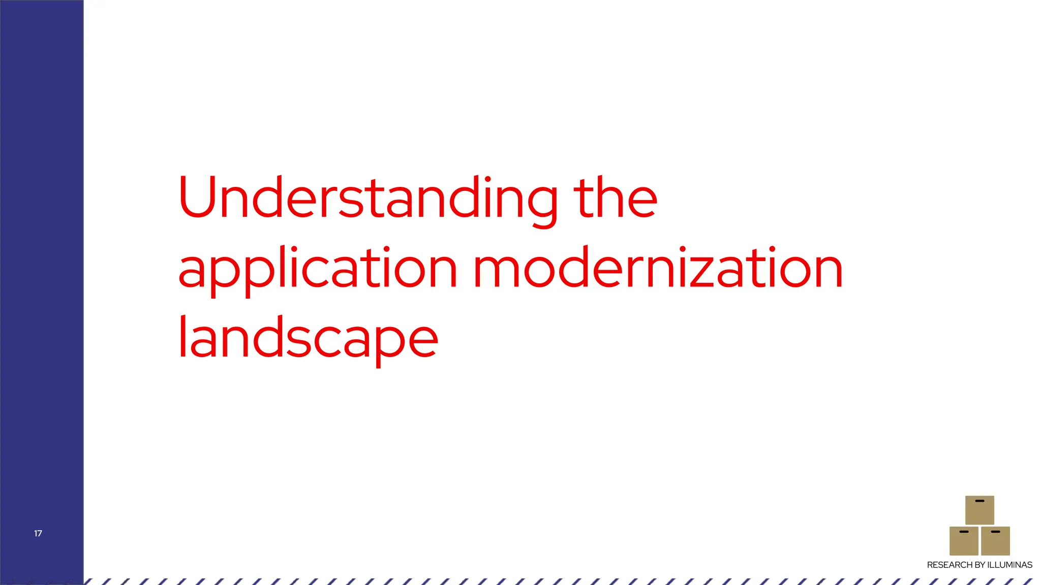 Understanding the
application modernization
landscape
17
RESEARCH BY ILLUMINAS
 