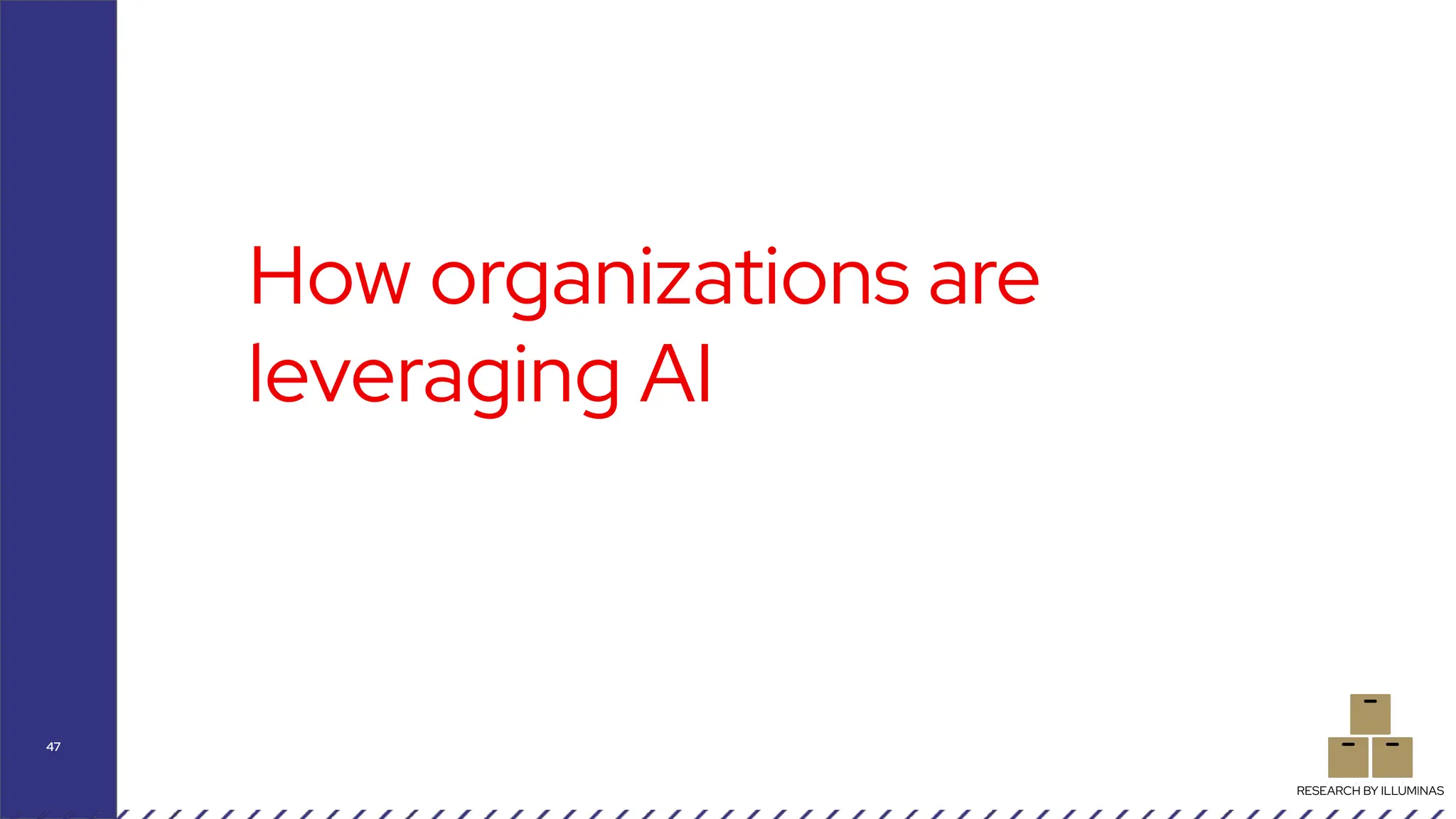 How organizations are
leveraging AI
47
RESEARCH BY ILLUMINAS
 